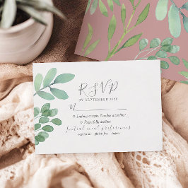 Tarjeta de RSVP de Bodas de Verde Botánico Rosa Po