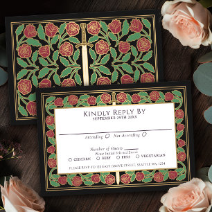 Tarjeta de RSVP de Bodas Reales con Espada Floral 