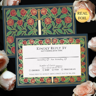 Tarjeta de RSVP de Bodas Reales Espada Floral Dora