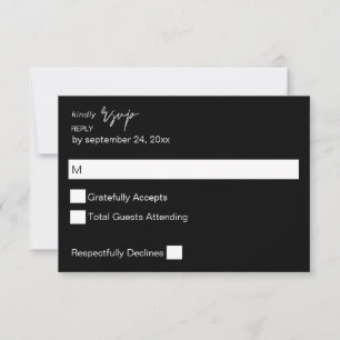 Tarjeta de RSVP de Caligrafía MOD Negra sin Opción
