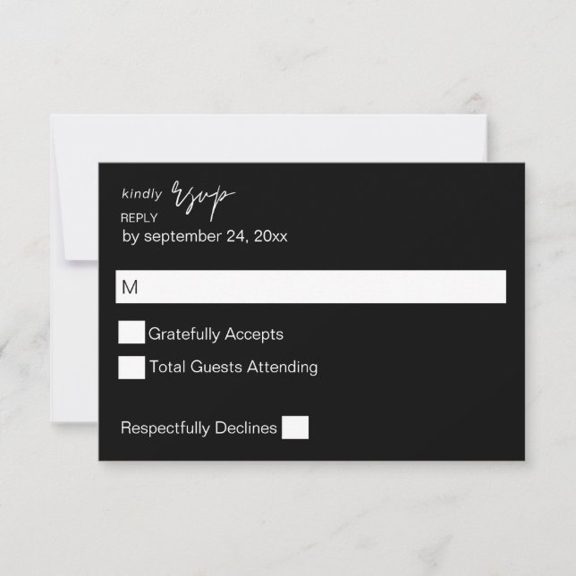 Tarjeta de RSVP de Caligrafía MOD Negra sin Opción (Anverso)