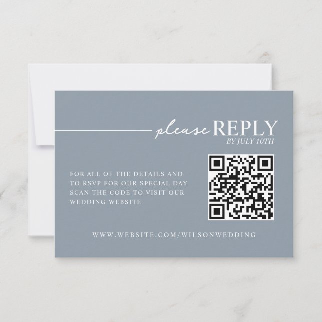 Tarjeta de RSVP de código QR azul polvoriento con  (Anverso)