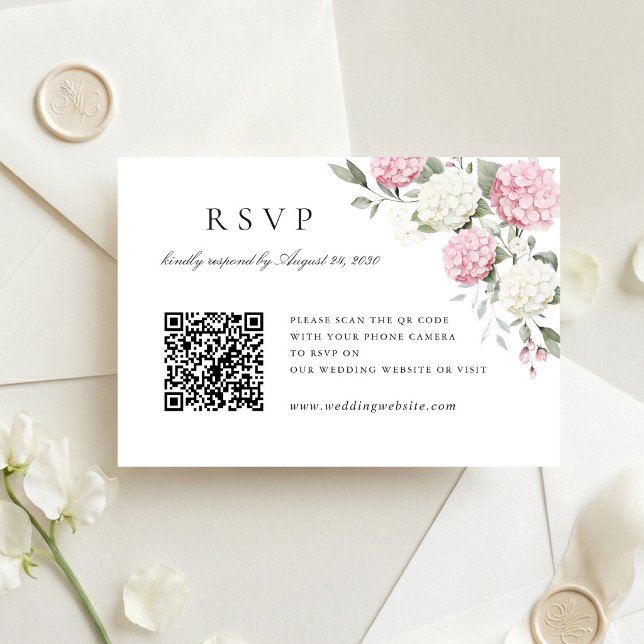 Tarjeta de RSVP de código QR de boda de Hortensia  (Subido por el creador)