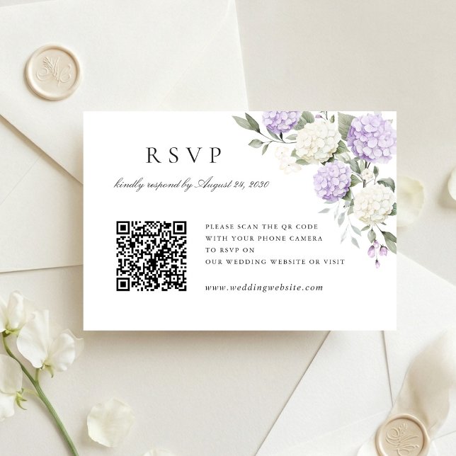 Tarjeta de RSVP de código QR de boda de Hortensia  (Subido por el creador)