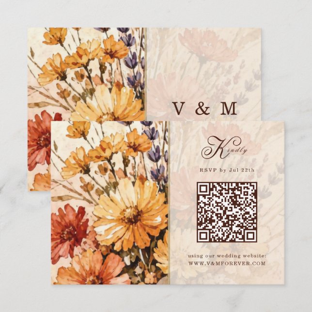 Tarjeta de RSVP de código QR de boda de jardín de  (Anverso / Reverso)