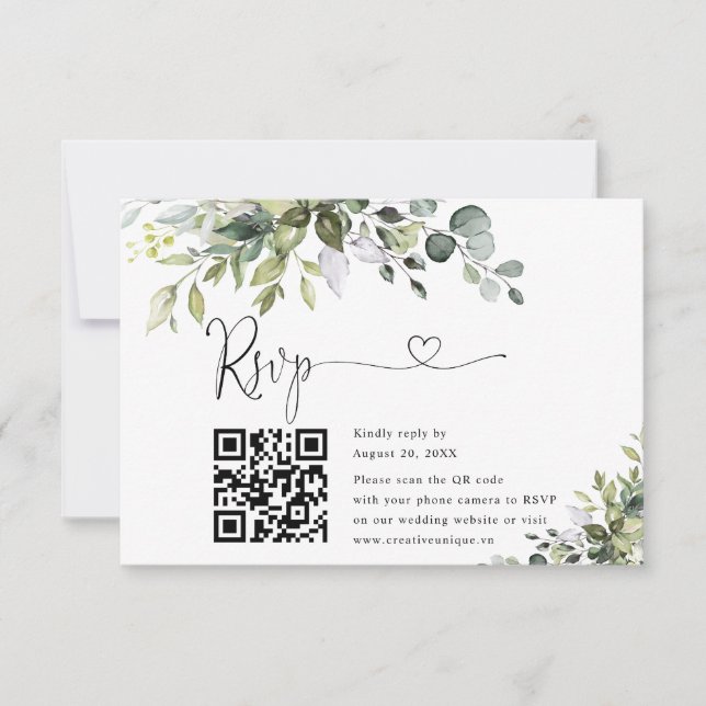 Tarjeta de RSVP de código QR del sitio web de boda (Anverso)