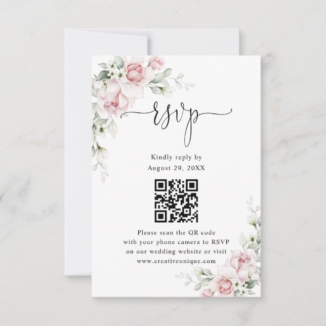 Tarjeta de RSVP de Código QR del Sitio Web de Boda (Anverso)
