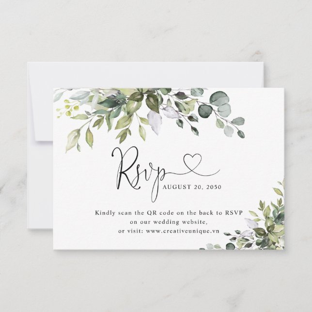 Tarjeta de RSVP de código QR del sitio web de boda (Anverso)