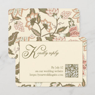 Tarjeta de RSVP de código QR floral vintage verde 