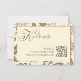 Tarjeta de RSVP de código QR floral vintage verde 