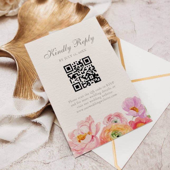 Tarjeta de RSVP de código QR para boda floral bril (Subido por el creador)