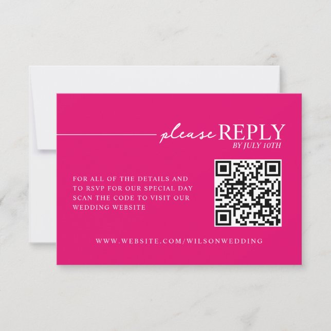 Tarjeta de RSVP de código QR rosa caliente con tip (Anverso)