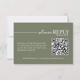Tarjeta de RSVP de código QR verde Sage con tipogr