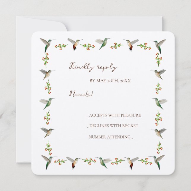 Tarjeta de RSVP de colibrí personalizada (Anverso)