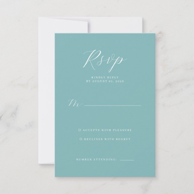 Tarjeta de RSVP de color turquesa elegante (Anverso)