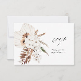Tarjeta de RSVP de comida con flores blancas Boho 