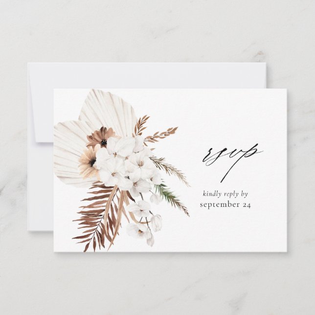Tarjeta de RSVP de comida con flores blancas Boho  (Anverso)