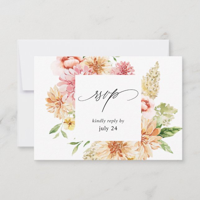 Tarjeta de RSVP de comida con flores rosadas y dur (Anverso)