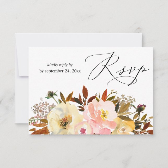 Tarjeta de RSVP de comida floral rosa y amarillo c (Anverso)