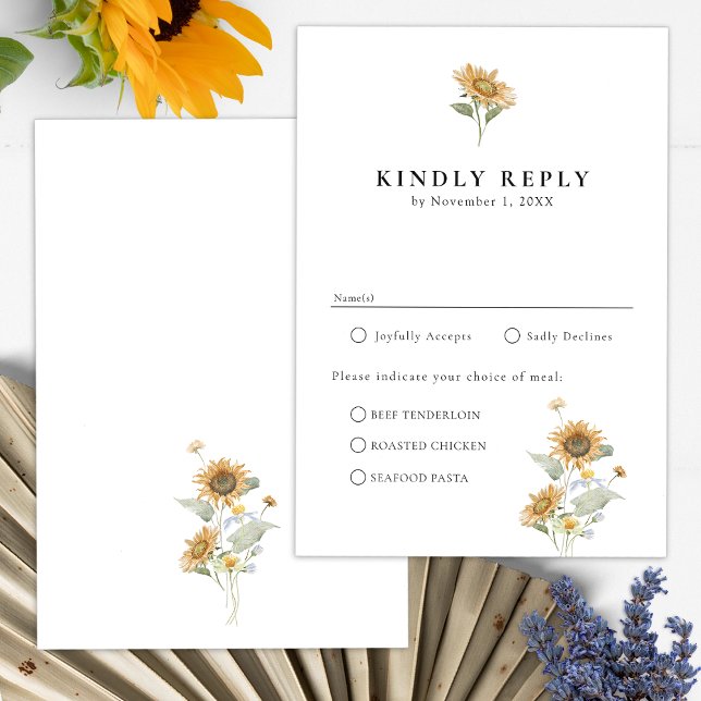 Tarjeta de RSVP de Comidas de Girasol (Elegant Minimalist Sunflower Wildflower Floral Meals RSVP Card by Painted Paperie
)