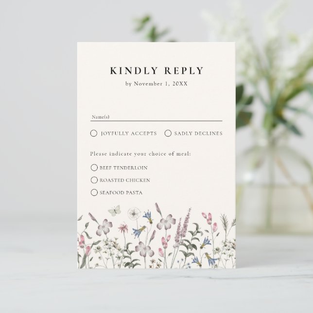 Tarjeta de RSVP de Comidas Florales (Anverso de pie)
