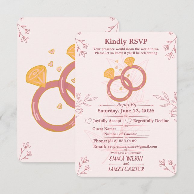 Tarjeta de RSVP de compromiso floral rosado editab (Anverso / Reverso)