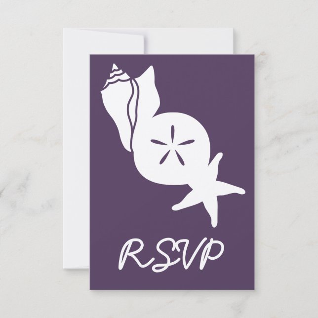 Tarjeta de RSVP de Conchas de Verano en Morado (Anverso)