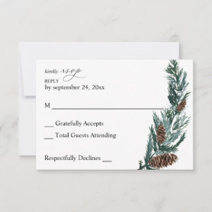 Tarjeta de RSVP de Cono de Pino Invernal y Follaje