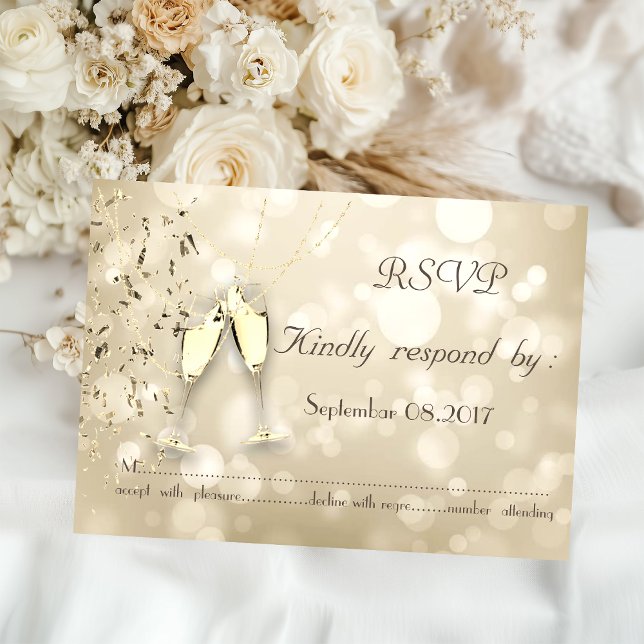 Tarjeta de RSVP de copas de vino con Bokeh elegant (Subido por el creador)