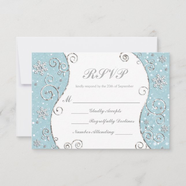 Tarjeta de RSVP de Copos de Nieve de Invierno Mara (Anverso)