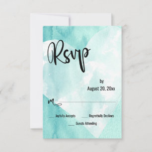 Tarjeta de RSVP de Corazón con Acuarela de Agua Az