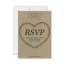 Tarjeta de RSVP de Corazones de Encaje Rústico con