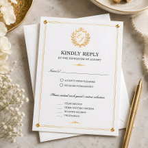 Tarjeta de RSVP de Crest de Oro