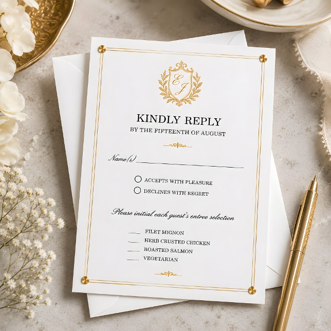 Tarjeta de RSVP de Crest de Oro (Gold Crest RSVP Card)