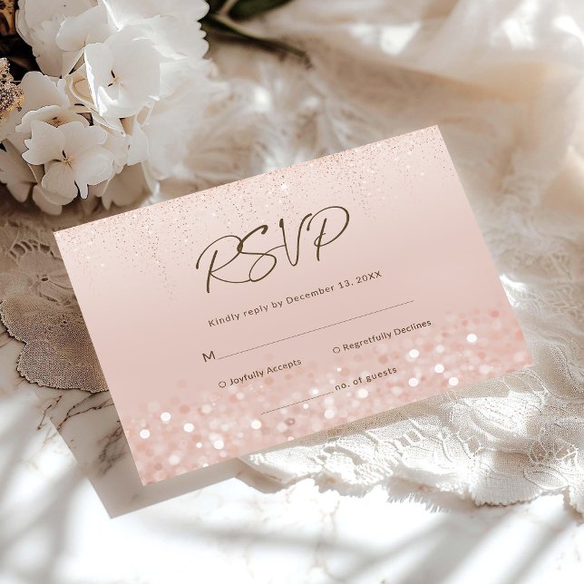 Tarjeta de RSVP de cumpleaños 80 dorado rosa con b (Rose Gold Glitter 80th Birthday RSVP Card)
