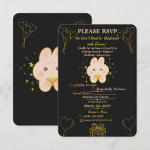 Tarjeta de RSVP de cumpleaños de niños conejos edi