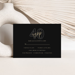 Tarjeta de RSVP de cumpleaños número 40 de Oro Neg