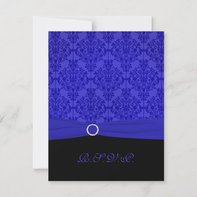 Tarjeta de RSVP de Damasco Azul Cobalto y Negro (Anverso)