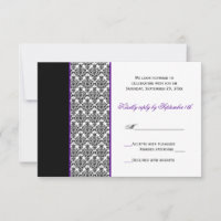 Tarjeta de RSVP de Damasco Negro Blanco Púrpura