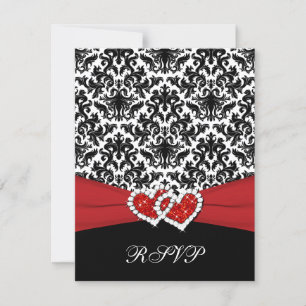 Tarjeta de RSVP de Damasco Negro Blanco Rojo, Cora