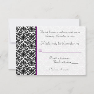 Tarjeta de RSVP de Damasco Negro, Blanco y Morado