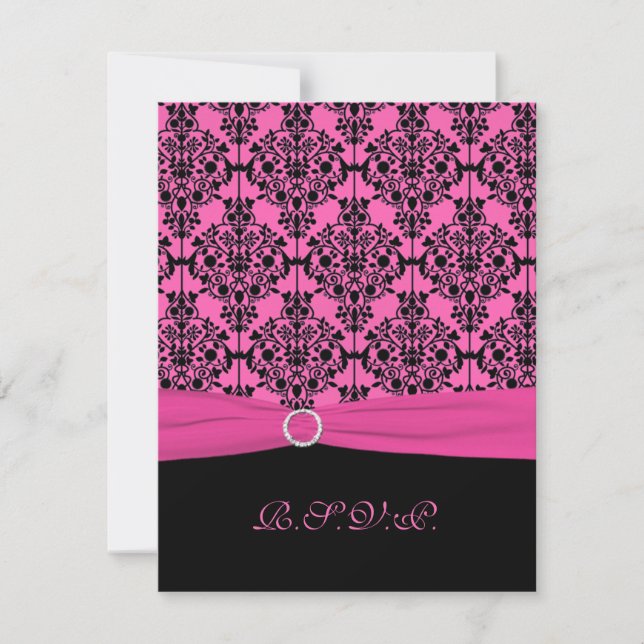 Tarjeta de RSVP de Damasco Rosa y Negro (Anverso)