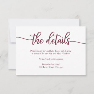 Tarjeta de RSVP de Detalles de Boda Caligrafía Bur