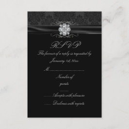 Tarjeta de RSVP de diamante negro y plateado
