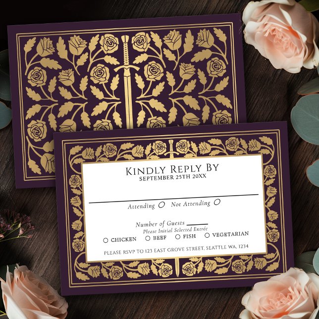 Tarjeta de RSVP de espada dorada medieval de beren (Subido por el creador)