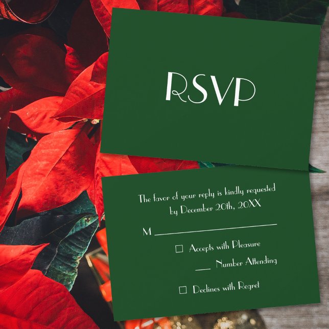 Tarjeta de RSVP de Fiesta Navideña Moderna y Perso (Custom Modern Christmas Green Holiday Party RSVP)