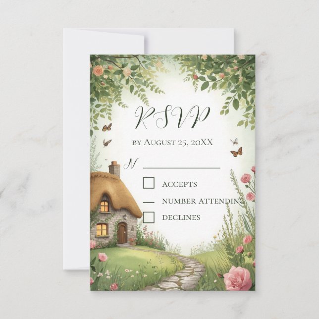 Tarjeta de RSVP de Flor Silvestre de Cabaña Rústic (Anverso)