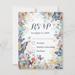Tarjeta de RSVP de Flor Silvestre y Mariposa con Q
