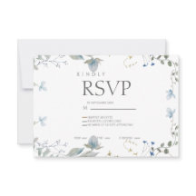 Tarjeta de RSVP de Floral Azul Simple