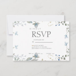 Tarjeta de RSVP de Floral Azul Simple
